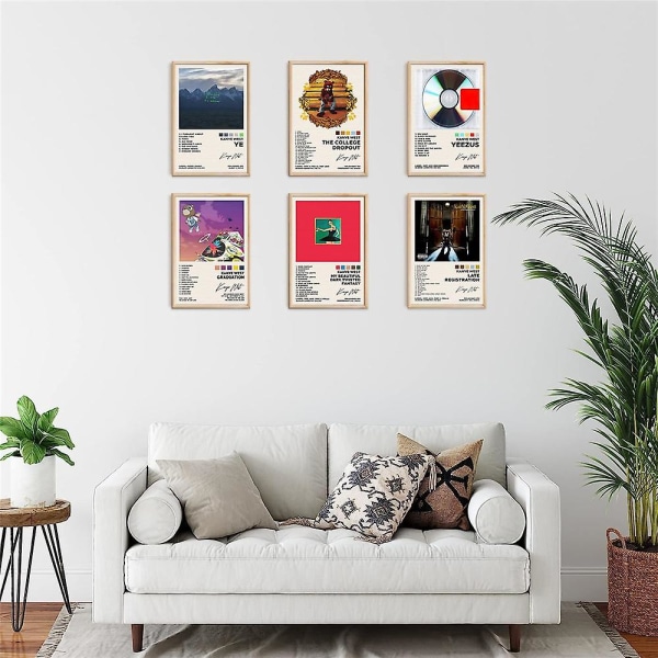 6-pak Kenye West Album Poster Ye The College Dropout Yeezus Graduation Late Registration Prints Album Cover Wall Art Decor Fans Music Lovers Gaver