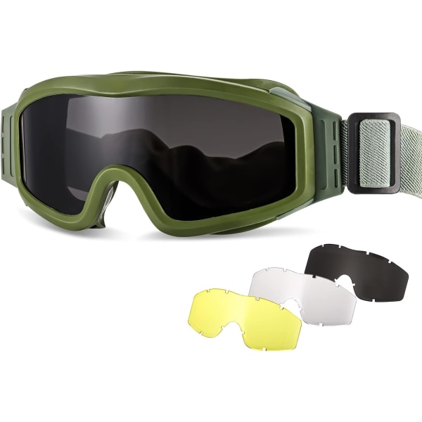 Polariserade utomhussportsolglasögon - Military Tactical Airsoft-glasögon med 3 utbytbara linser - Skyddsglasögon för män och kvinnor