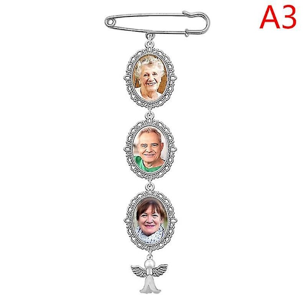 Bryllups Boutonniere Oval Buket Charm Pin Broche Engel Vinge Foto Charm A3