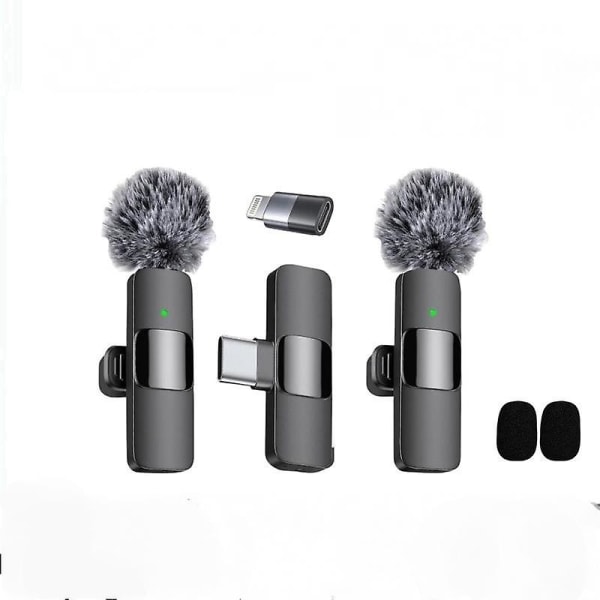 2024 Professional Langaton Lavalier Microphone 2 Pack Melua vaimentava Kristallinkirkas tallennus USB-c:llä Iphone 15 Pro Max, Ipad, Android, Live St 1 set