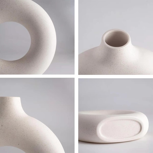 Dekorativ keramikvase, beige moderne kunst Vase med rund form Håndlavede tørrede blomster Håndlavede vaser til hjemmekontordekoration (M)