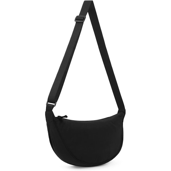 Crescent Taske til Kvinder Mænd, Nylon Crescent Tasker Hobos Crossbody Taske Bærbar Crescent Pung med Justerbar Rem A01-sort, 31cm