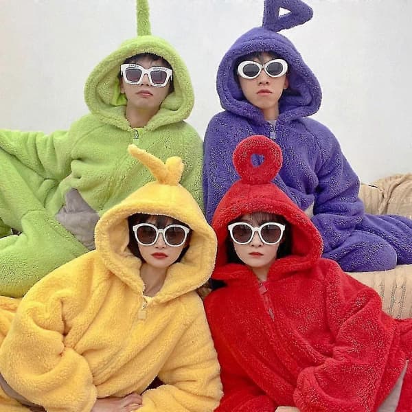 Teletubbies One Piece Pyjamas Dam Hemkläder Herr- och Damförtjockad Korallfleece-p Red M