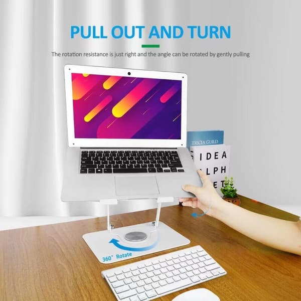 Laptopställ med 360° roterande bas, justerbart ergonomiskt laptopställ (Vit)