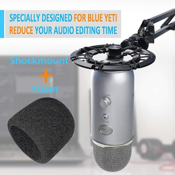 Stødmontering til Blue Yeti-mikrofon og Yeti Pro-mikrofon med Blue Yeti-mikrofonskum, legeringsmikrofonstødmontering