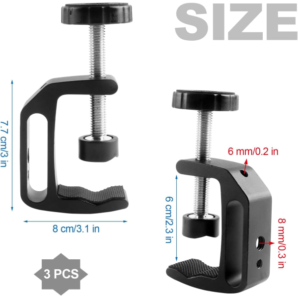 3 kpl C-puristimet, alumiiniseoksesta valmistetut kiinnityspuristimet, tee-se-itse, pöytäkiinnikkeeseen, pöytäkameroihin, raskaaseen käyttöön
