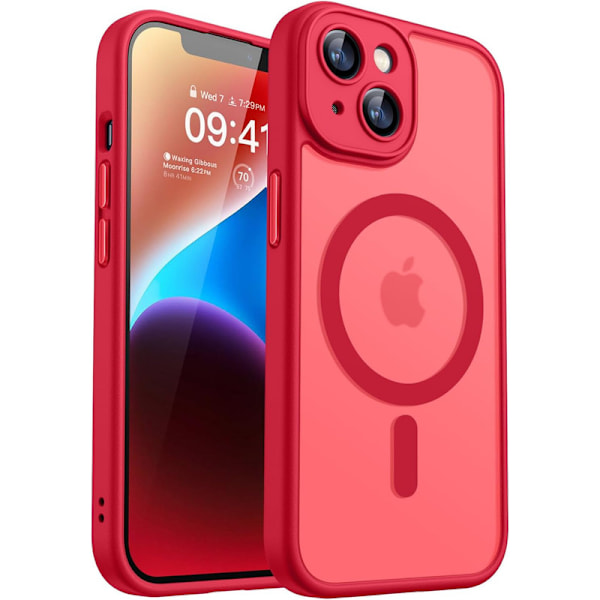 Magnetisk skal til iPhone 16 Pro Max med fuldstændig kamerabeskyttelse [Kompatibel med MagSafe] [Gennemsigtig mat] Beskyttende telefoncover, varm pink Red Red iPhone 14