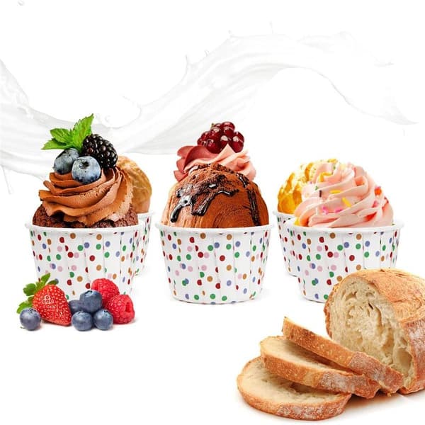 50 stk. papir cupcakeforme små muffinforme til bagning engangs cupcake bageforme til bryllupper, jul, fødselsdag (farvede prikker)
