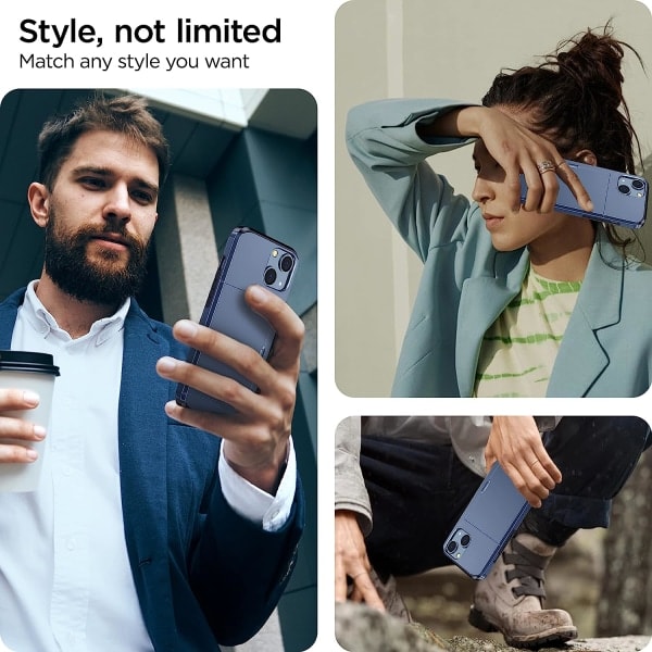 CQBB 2023 nyt iPhone 14 etui med kortholder, trådløs opladning kompatibel iPhone 14 pungetui, tyndt stødsikkert iPhone 14 etui pung (blå)