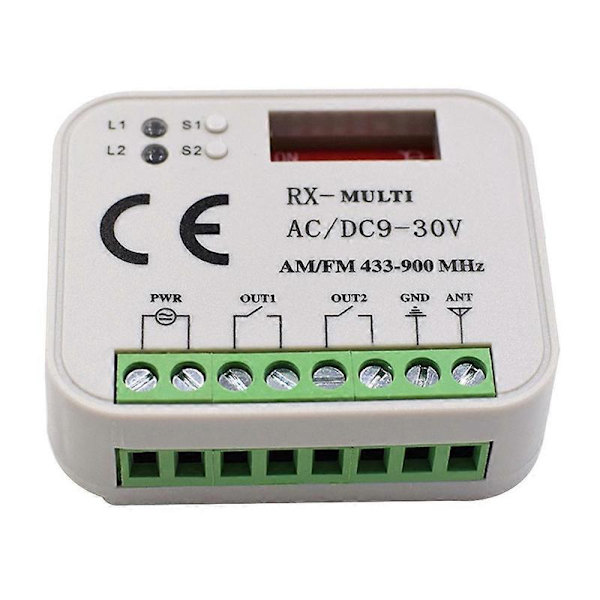 Garage Door Remote Control Receiver 2-Channel Controller Switch for 433 868 MHz Transmitter RX Multi White