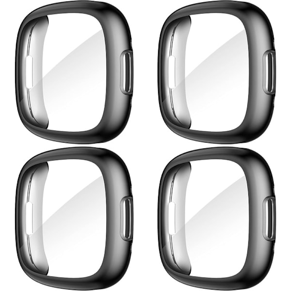 Diruite 4-pack fodral för Fitbit Versa 4/Sense 2 skärmskydd, HD stöttåligt mjukt TPU-fodral med fullständigt skydd för Fitbit Versa Black+Black+Black+Black