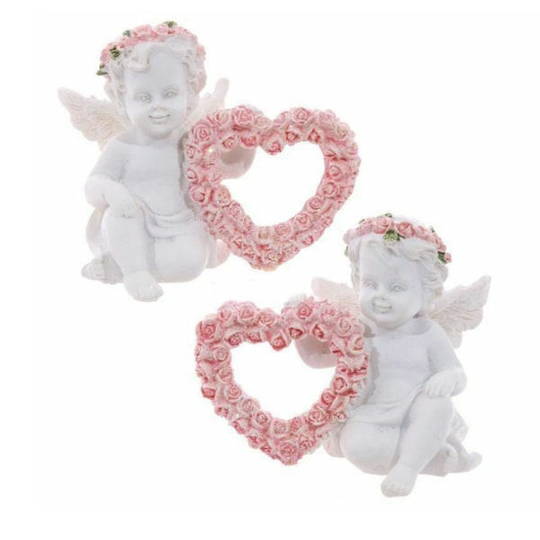 Valentinsdag Ornamenter Sett med 2 Engel Kjærlighet Hjerte Rose Resin Figur Kunsthåndverk For Valentinsdag Kvinner Menn Par