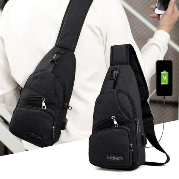 Remväska Crossbody-ryggsäck med USB -hål med hörlurshål Rem Ryggsäck Vandringsryggsäck Multifunktionell Crossbody-bröstväska