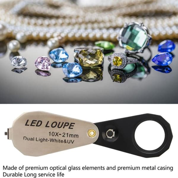 10X Smykkelup med LED-lys, professionel lommelup til smykker, planter, mønter, ure