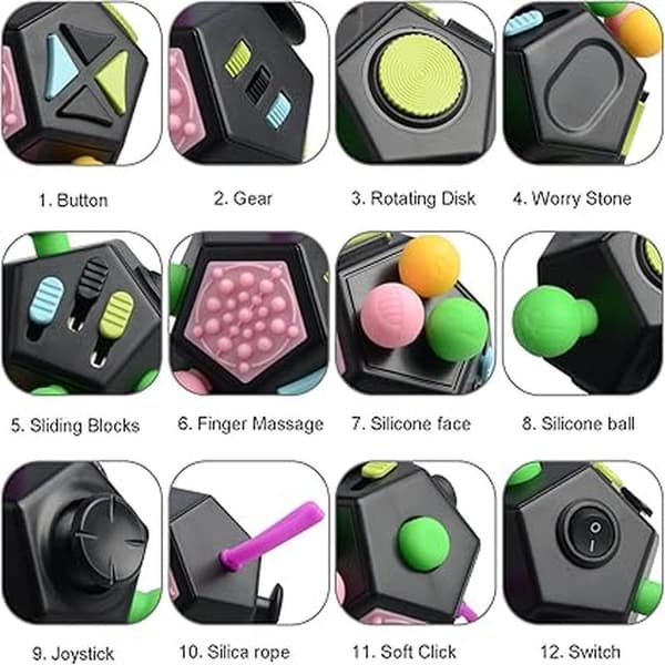 Stressreducerande leksaker 12 sidor Fidget ångest Stressreducerare Kub