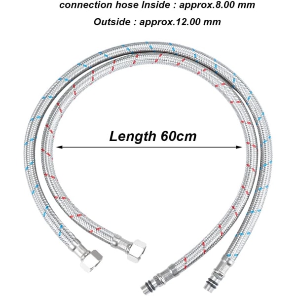 2 stk. Fleksible Slanger, 60 CM Fleksible Forbindelses Slanger Vandhaner G3/8 x M10 Slange, Flettet Rustfrit Stål Fleksibel Vandhane Forlængelse Vask Rør