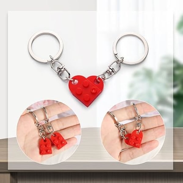 Hjerte Nøkkelringsett, Rød Hjerte Nøkkelring Liten Kloss Hjerte Nøkkelring, 2 stk Matchende Hjerte Dekorasjoner Valentinsdagsgave til Fl