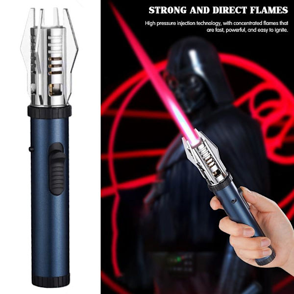 Camping Outdoor Windproof Straight Flame Lighter Adjustable Red Flame Inflatable Lighter for Grilling BBQ Black