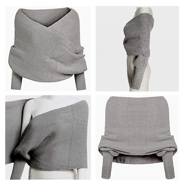 Unisex Stickad Sjal med Ärmar för Vintermode - 1 st light grey
