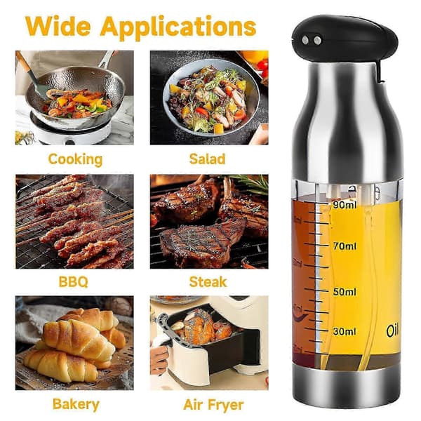 Oliesprayflaske, 200 ml lækagesikker oliedispenser i rustfrit stål, eddikeflaske, bærbar olivenoliesprøjte til køkken Airfryer