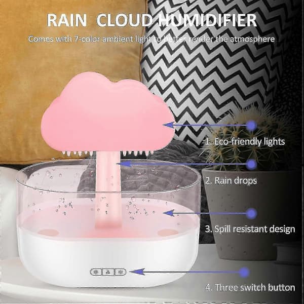 Regnsky-luftfukter vanndråpe 200 ml, LED-skyregn aromaterapi eterisk oljediffuser nattlys 7 farger avslappende nattbordslampe white