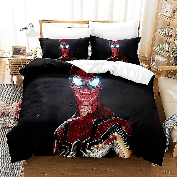 Dt421 2/3-delt 3D-trykt Spider-Man sengetøysett Dynetrekk Dynetrekk Putevar Fødselsdag Julegave AU QUEEN 210x210cm