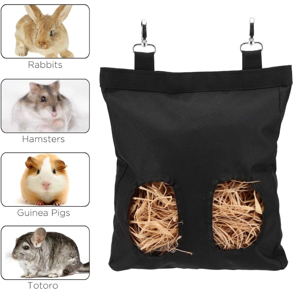 29,2x23,2x3,5 cm marsvin hø foderpose kanin hø taske hængende foder taske, perfekt til små hø spisende dyr (sort)