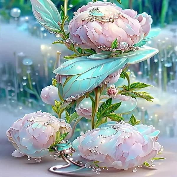 30x40cm, Rosa blomma 5d diamantmålning strassbroderi burk