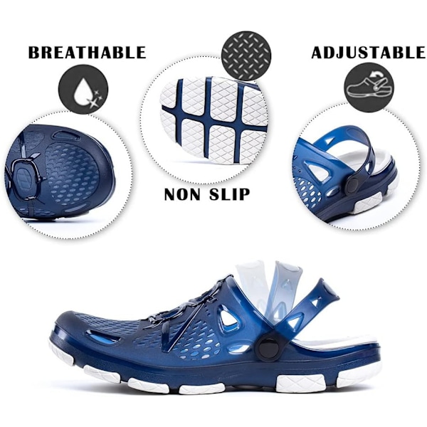 Herre Clogs Hagesandaler Lette Hageclogs for Herre Sommer Sliders Casual Mules Utendørs Basseng Strand Blå Svart 7.5UK