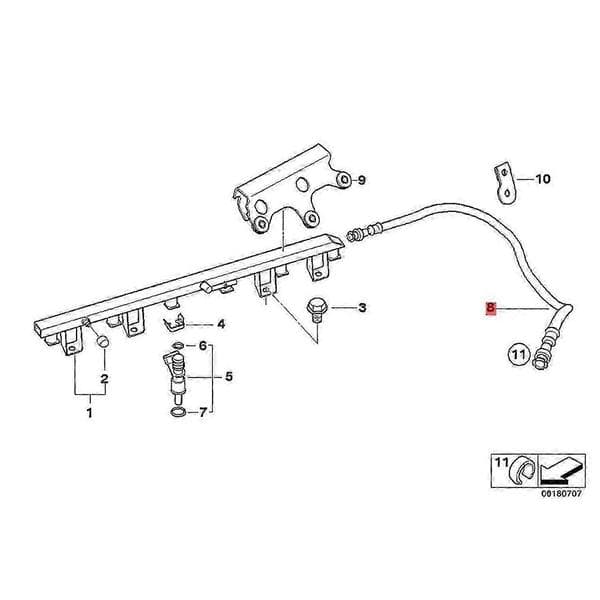 Drivstoffslangeinntak til drivstoffskinne 13537560586 for E90 325i 325xi E91 E92