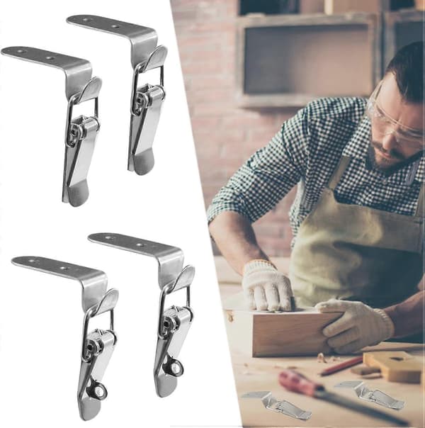 90 graders spennkrok låsebolt, sikkerhetsvinkellås i rustfritt stål, rettvinklet dørlås, haspelåsbolt 2PC With lock bolt