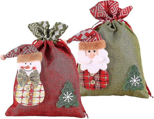 2-pack dragskopåsar Tomtenisse Snögubbe Presentpåsar Äppelgodis Godisförpackning för barn Jul Nyår