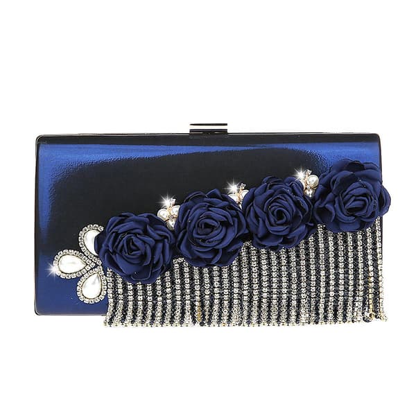 Bryllupsfest Blomster Aftenveske Navy Blue