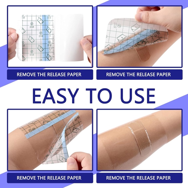 100 st genomskinliga stretchiga vattentäta andningsbara självhäftande bandage för dusch, badtillbehör, simning (4" x 5")