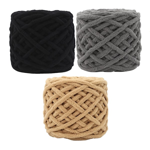 3 Rullar Super Chunky Garn Khaki Grå Svart Färg Hudvänligt Brett Använd Tjockt Stickgarn för Halsduk Tofflor Matta