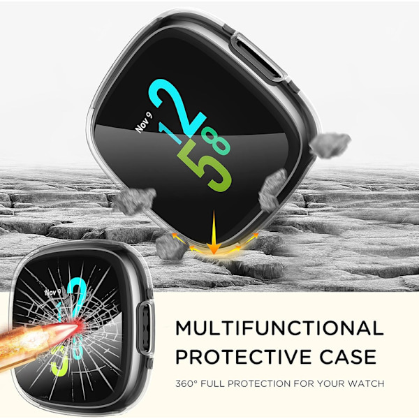 Diruite 4-pak etui til Fitbit Versa 4/Sense 2 skærmbeskytter, HD stødabsorberende blødt TPU-etui med fuldstændig beskyttelse til Fitbit Vers Black+Gun Color+Blue+Clear