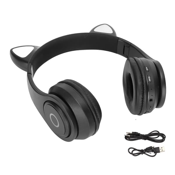B39 Katteøre Bluetooth Headset Sødt Justerbart Bas Bærbart Trådløst Bluetooth Headset med Lydkabel til Børn (Sort)
