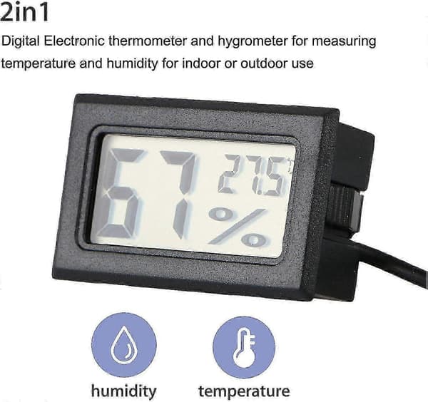 Digitalt Termometer Hygrometer, pakke med 2 Hygrometer Termometer Mini Probe Termometre Temperatur Fugtighedsmåler (2 pak)