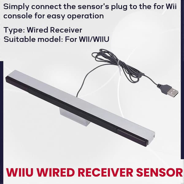 Spilltilbehør for Wii Sensor Bar Kablede mottakere IR-signalstråle USB-plugg Erstatningssensorbar-mottaker for WII/WIIU Silver
