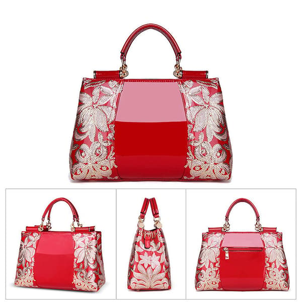 Brodert Håndveske med Topphåndtak for Kvinner Red