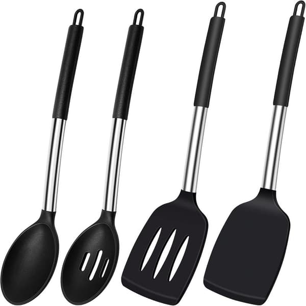 Nonstick Värmebeständig Rektangulär Silikonspatelset, Diskmaskinssäker, Flexibel, 2 Små & 2 Stora Spatlar, Förpackning med 4, Svart