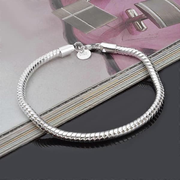 Mode Kvinnors Vackra 3mm 925 Sterling Silver Ormkedja Armband Semesterpresenter