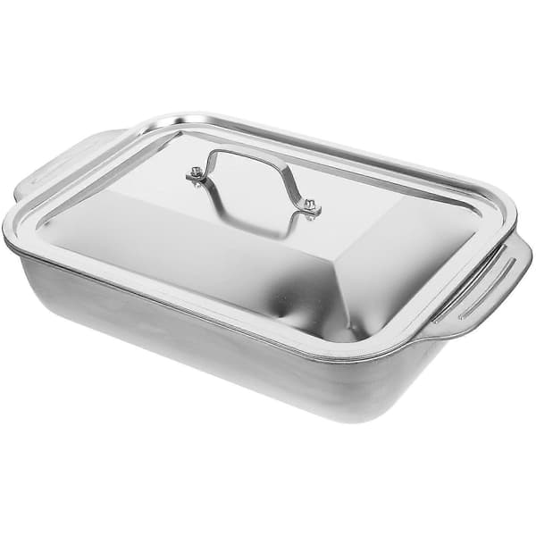 1 sæt rustfrit stål grillet fiskefad bærbar stegepande rektangulær bakke med låg