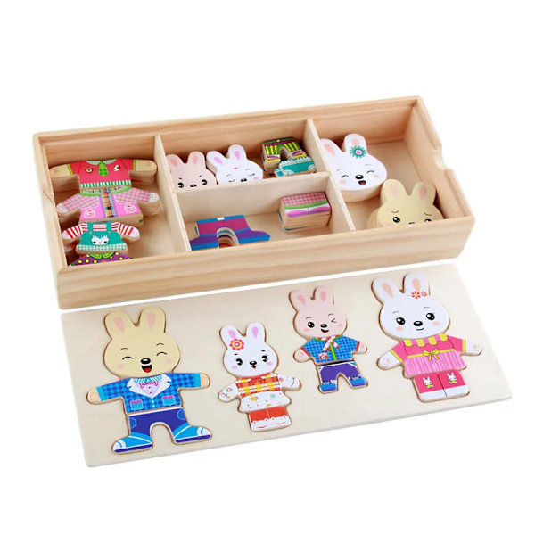 Lilla Björn Klädbyte Barns Tidiga Utbildning Träpussel Jigsaw Klädspel Babypussel Leksaker