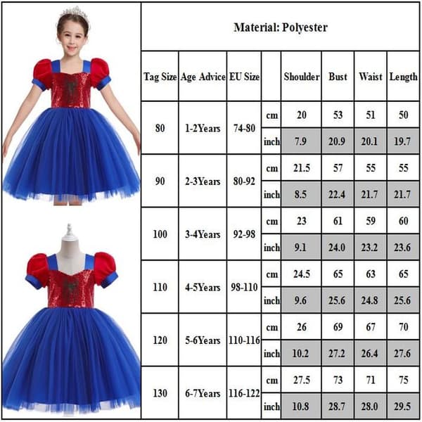 Spider-Man Prinsessekjole for jenter, kostymefest bursdagsgave 90cm