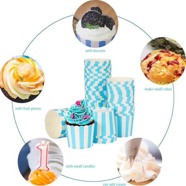 Cupcakeforme, 50 STK Elegante Muffins Bageforme Blå og Hvide Striber Cupcake Liners Muffin Liners Bagepapirforme Fedtbestandige Indpakninger Cupcake