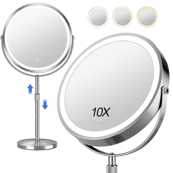 10X forstørrende sminkespeil med LED-lys sammenleggbart kosmetisk 360 Silver One Size