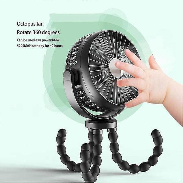 Bærbar mini blæksprutte ventilator håndholdt usb barnevogn desktop genopladelig ventilator 5200mah powerbank køleventilator fabrikspris