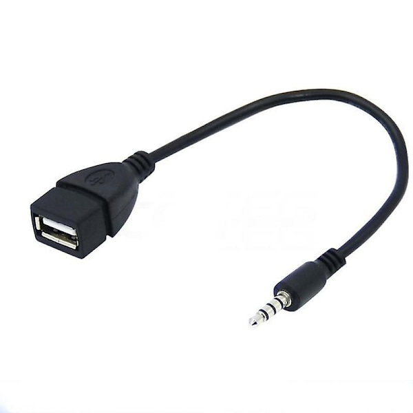 1*3,5 mm:n urosähköinen liitin auton äänentoistoon USB-tyypin A naarasliittimeen muuntajakaapeli