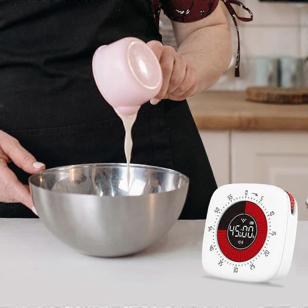 Visuell timer med alarm, opptelling, oppladbar, 60 minutters nedtelling White One Size